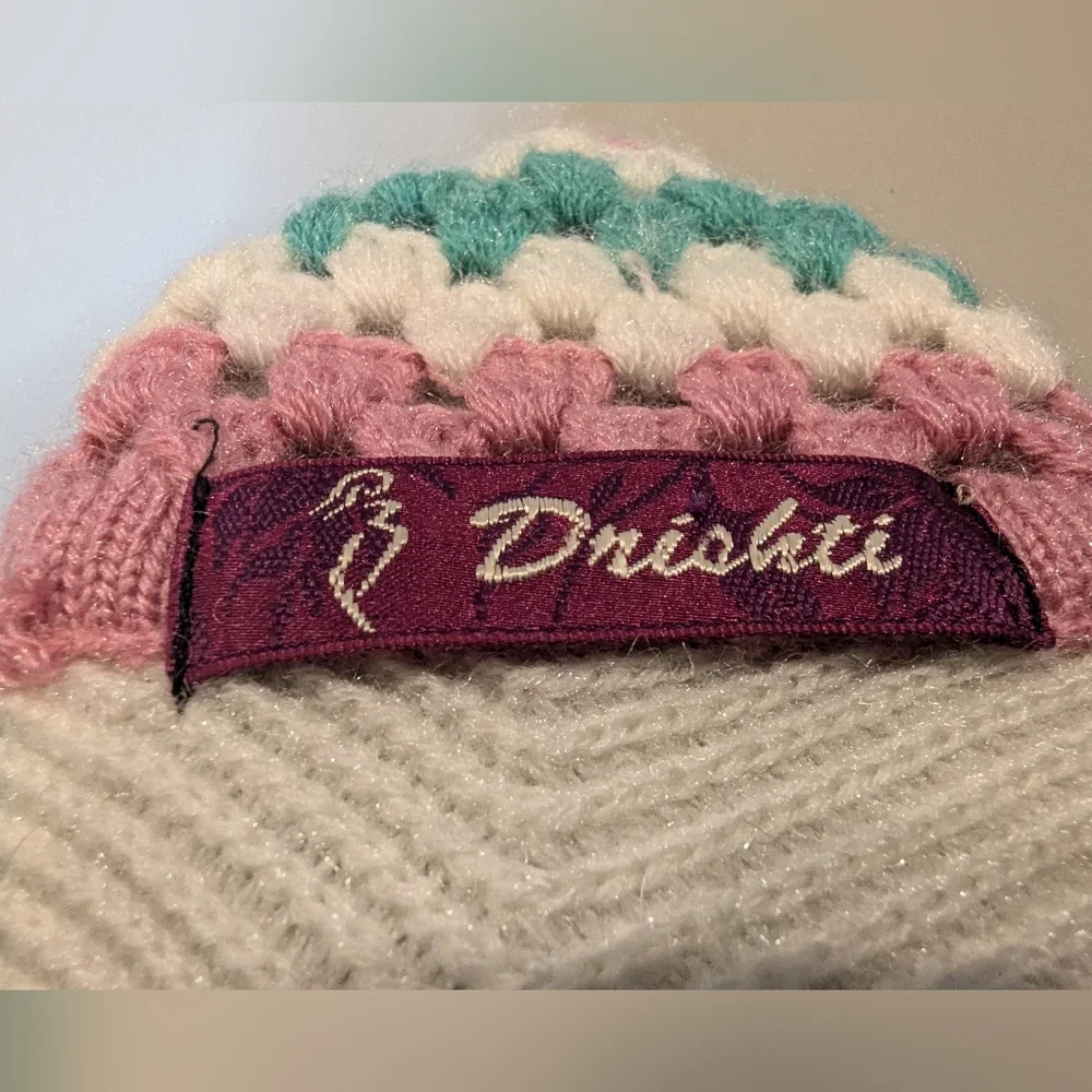 Vintage Striped Pink Ivory and Teal Whimsical Grandmacore Cardigan Size S - Picture 2 of 9